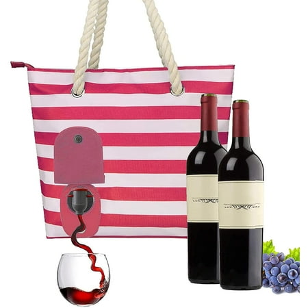 Dinohhi Beach Wine Purse Canvas Tote Handbag with Hidden Dispenser Red ...