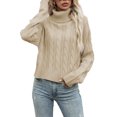 thumbnail image 3 of Women's Lazy Style Loose Short Long-sleeved Cable Knit Sweater for Fall and Winter, Cozy and Comfortable, Perfect for Relaxing,Beige,Size L, 3 of 6