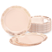 " OCCASIONS " 120 Plates Pack, Vintage Style, Disposable Wedding Party Plastic Plates (7.5'' Appetizer/Dessert Plate, Portofino in Light Pink & Gold)