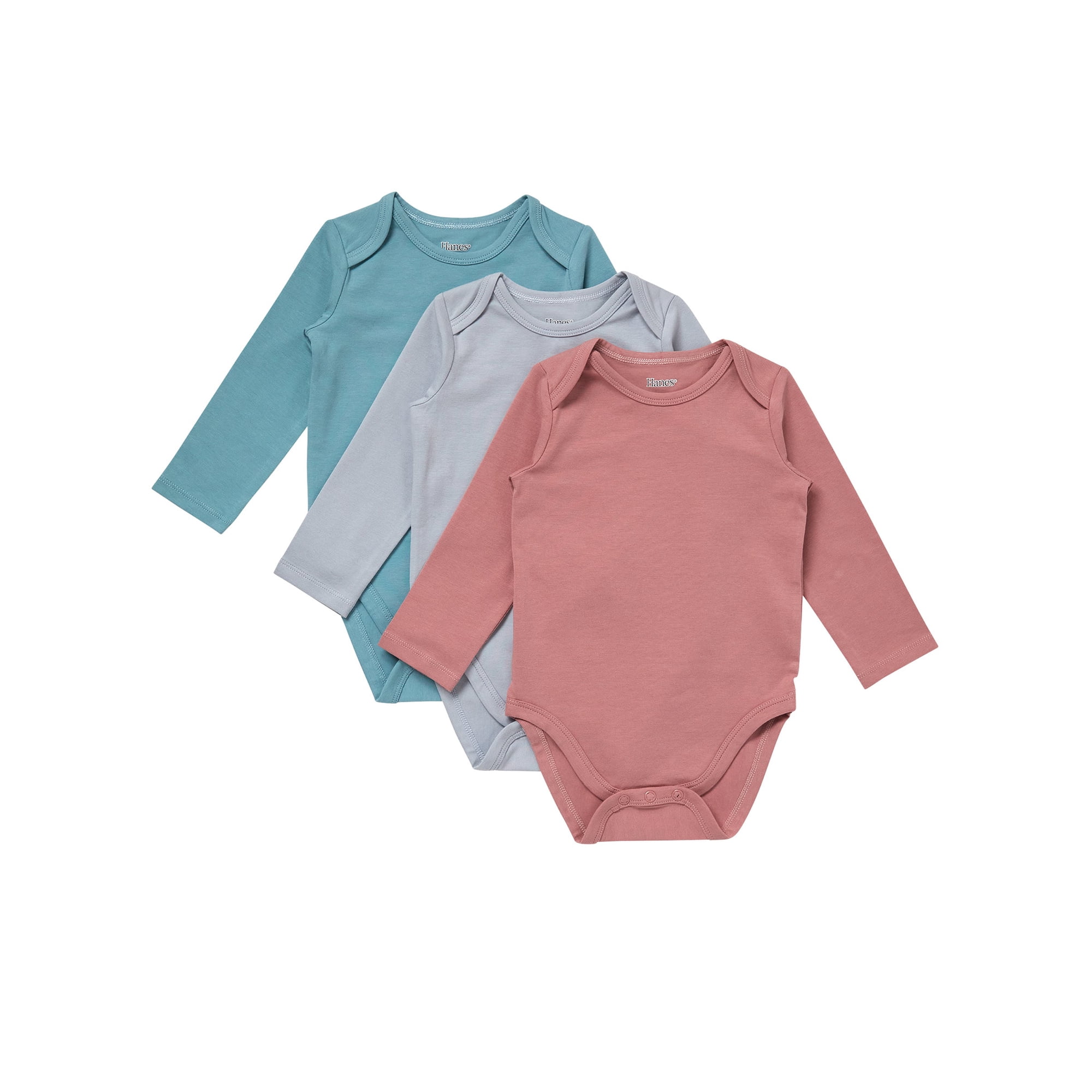 Hanes Pure Comfort Baby Long Sleeve Bodysuits, Organic Cotton, Boys & Girls, 3-Pack Orange/Teal Assortment 9MTH