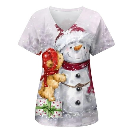 

Christmas Scrub Tops for Women Trendy Xmas Reindeer Graphic Print Regular Fit Long Sleeve Sweatshirt Fashion Streetwear Pullover Shirts