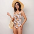 thumbnail image 3 of Swim Women's Floral Print One Piece Swimsuit with Ruched Bodice and Wide Adjustable Straps - X Large, Brown, 3 of 7