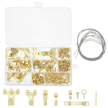 

HOMEMAXS 282 Pcs 1 Box Photo Frame Hook Set Screws Wire Rope Accessory Kit (Golden)