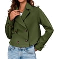 thumbnail image 3 of Double Breasted Women Solid Color Lapel Trench Coat Cropped Jacket, 3 of 6