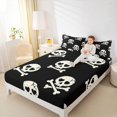 thumbnail image 3 of Manfei Happy Halloween Bed Sheets 4-Piece, Cute Spooky Skull Full Size Sheets, Black White Cream,1 Fitted Sheet, 1 Flat Sheet and 2 Pillowcases, 3 of 5