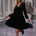 thumbnail image 2 of WTOBBY Women's Fashionable Solid Color V-Neck Long Sleeve Pullover Casual Dress Easy Pull-On Design for Quick Wear Comfortable Knit Fabric Versatile for Layering or Solo Use,Black L, 2 of 6