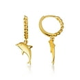 thumbnail image 2 of Yellow Gold Marine Dolphin Cuban Link Huggie Hoop Earrings (14K), 2 of 5