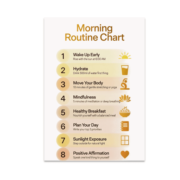 Morning Routine Chart Infographic Art - Home Decor Enthusiast - 13x19 Poster Print