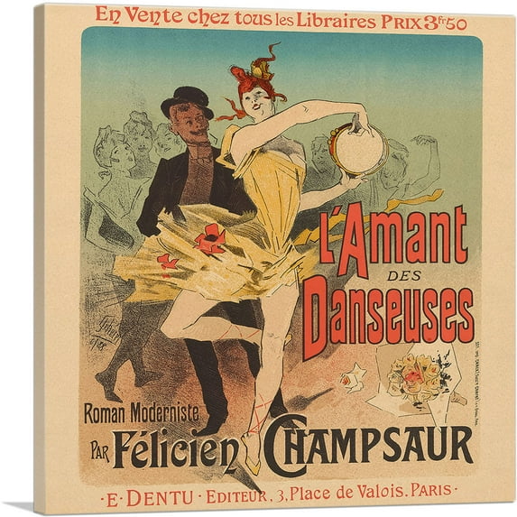 ARTCANVAS L'Amant Des Danseuses 1896 Canvas Art Print by Jules Cheret - Size: 36" x 36" (1.50" Deep)