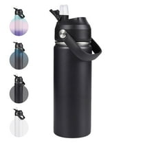 Daluvenix Stainless Steel Water Bottle with Straw Lid, 24oz Vacuum Insulated Water Bottles for Sports, Travel, Black