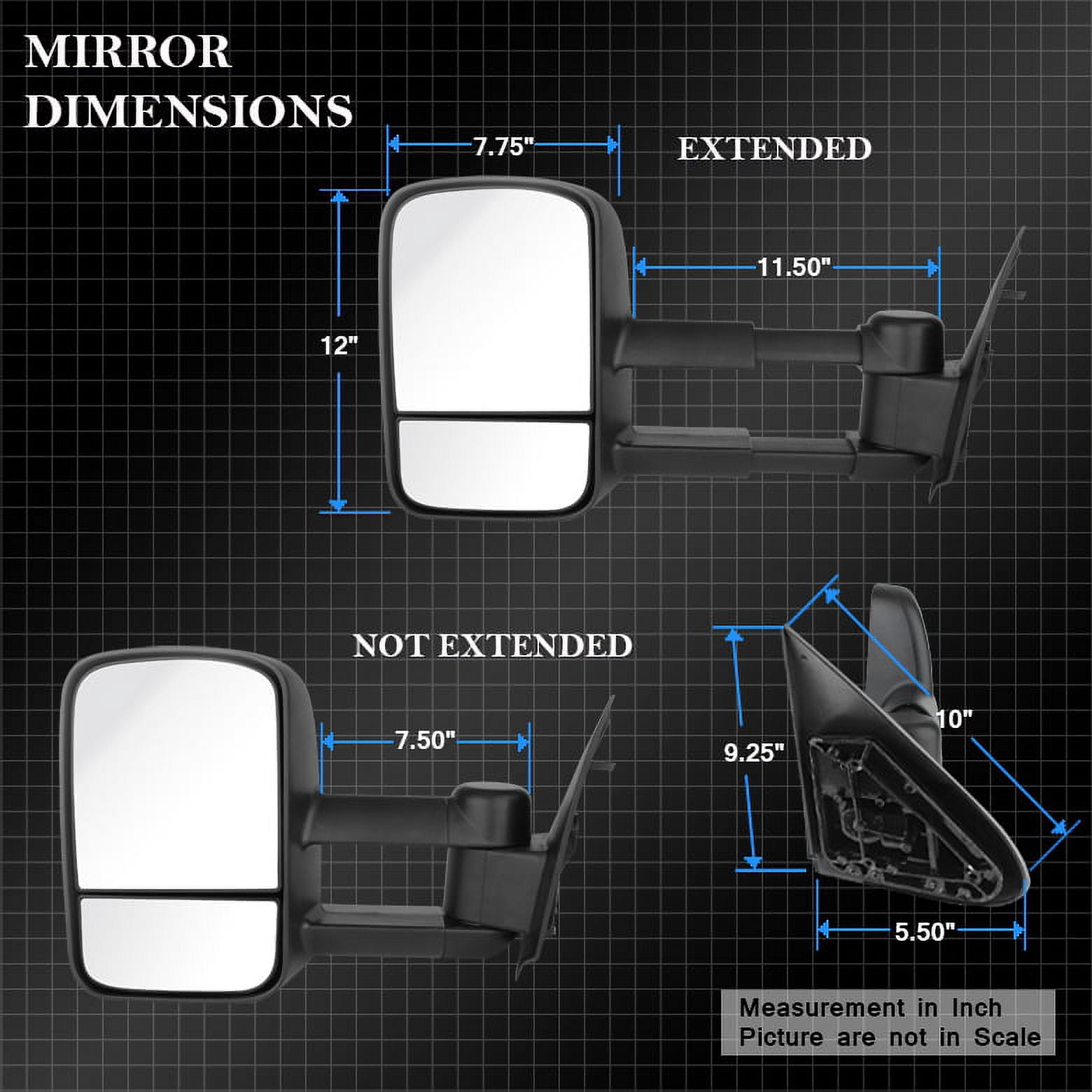 AKKON - For 99-07 Chevy Silverado Pickup Truck Extendable Towing Manual Mirrors Driver+Passenger Side Pair Replacement