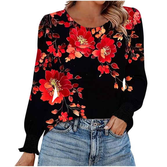 CLOISE Funny T Shirts for Women Crew Neck Tops Graphic Long Sleeve Pullover Cute Fall Winter Clothes Black S