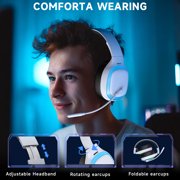 Ecomoment Wireless Gaming Headset for PS5, PC,Switch,Mac with Bluetooth 5.4, 2.4GHz USB PS5 Headset with Mic,Gaming Headphones with RGB Light, 70H Battery Life,White&blue/