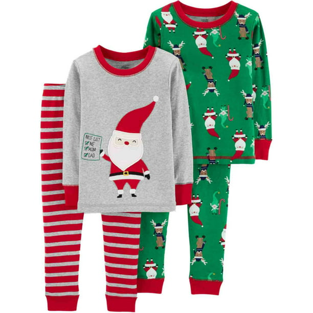 Carter's Carters Infant & Toddler Boys Gray Santa Nice List Christmas Holiday Pajamas