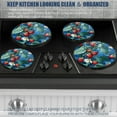 thumbnail image 5 of Electric Stove Burner Covers,4 Pcs Round Gas Burner Cover,8 and 10 Inch,Blue - background Strawberry Vines with Bloom, 5 of 7