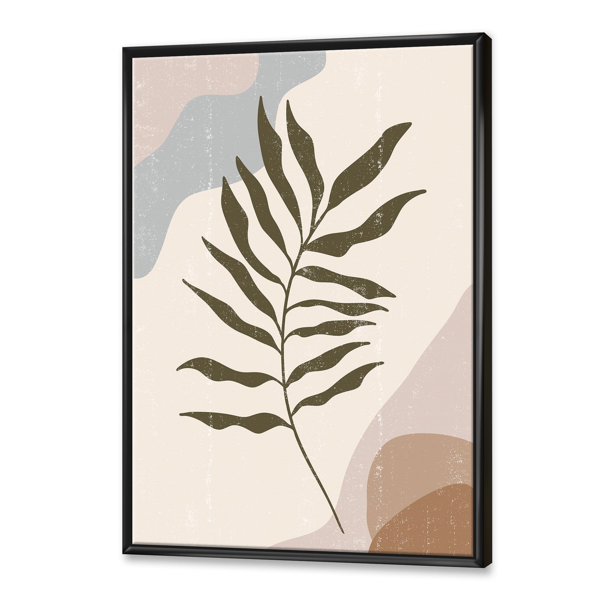 Designart 'Abstract Botanical Minimalist Leaf In Earth Tones I' Modern Framed Canvas Wall Art Print