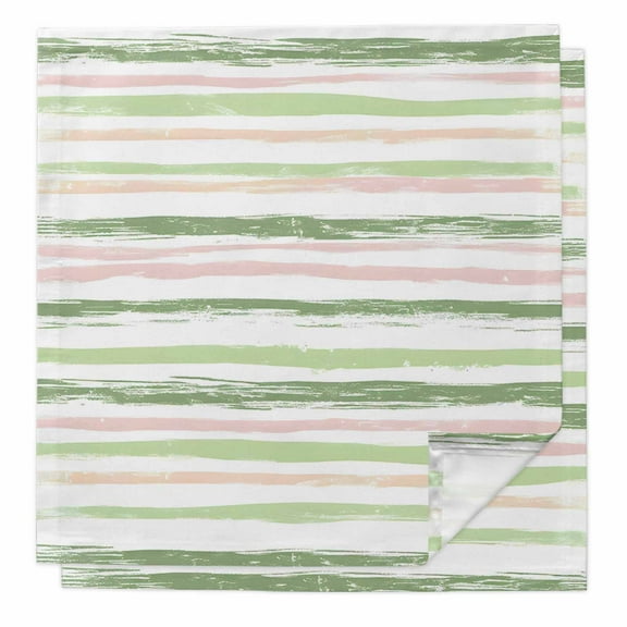 Green Pink Stripes Cloth Napkins Washable Set of 2, Gradient Geometric Smear Art Paint Reusable Dinner Table Napkins Cloth Bulk for Weddings Kitchen Restaurants Hotel Events Parties 20 x 20 Inch