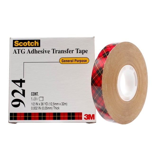 3M 924 1/2 in x 60 yds Long ATG Adhesive Transfer Tape 2.0 mil Carton/12 Rolls 