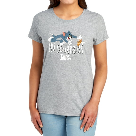 Tom and Jerry Movie in Pursuit Women's T Shirt,Athletic Heather, Small