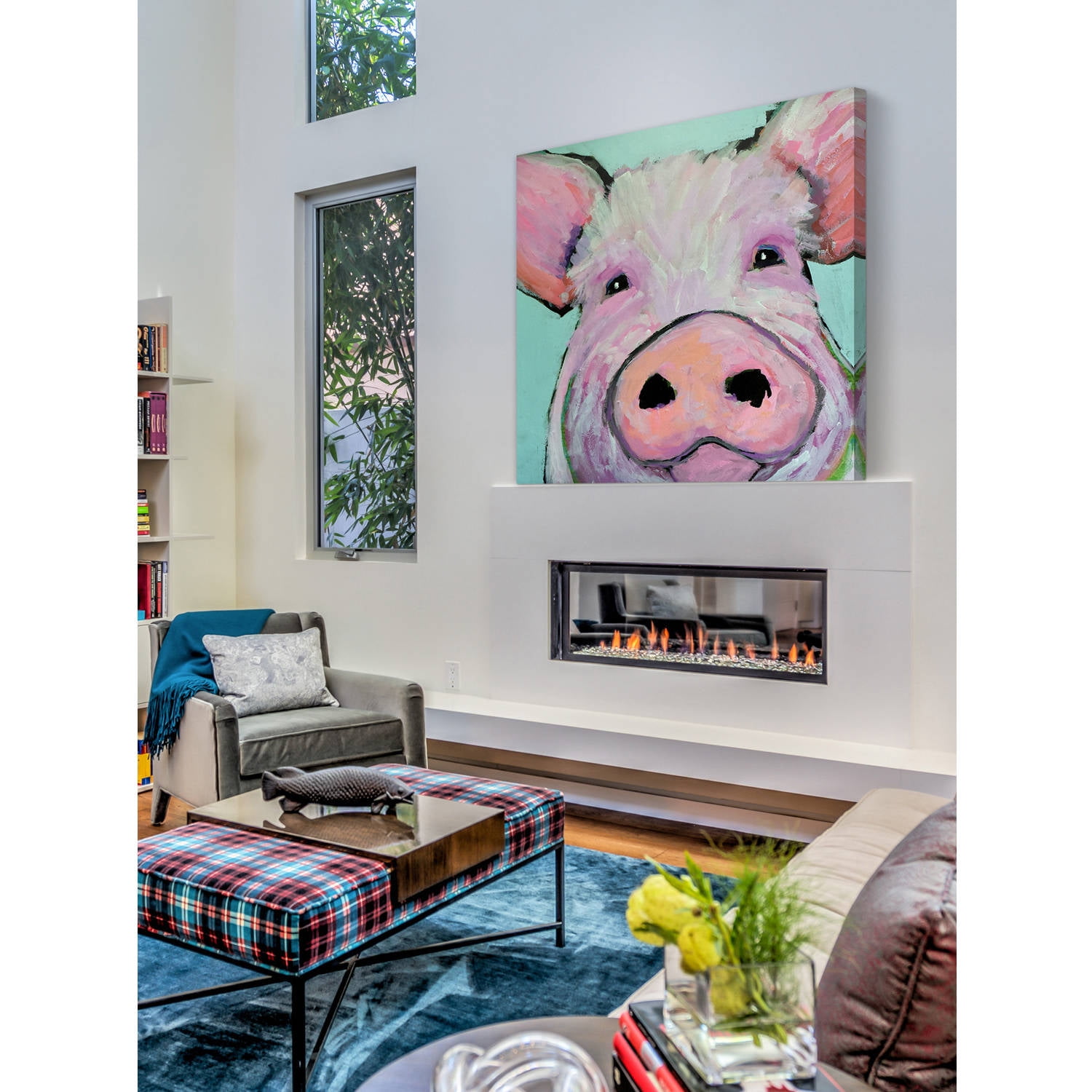 "Pink Pig" by Michelle Rivera Painting Print on Wrapped Canvas