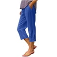 thumbnail image 2 of KIHOUT Women High Waisted Straight Leg Capri Pants Solid Color Casual Elastic Waist with Pockets Side Slit Loose Fit Cropped Trousers for Summer Daily Wear, 2 of 8