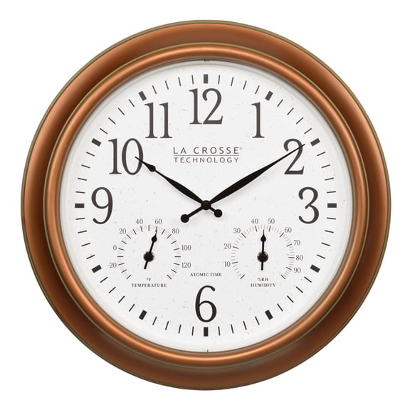 La Crosse Technology 18" Indoor/Outdoor Classic Antique Copper Atomic Analog Wall Clock, 404-59907-Int