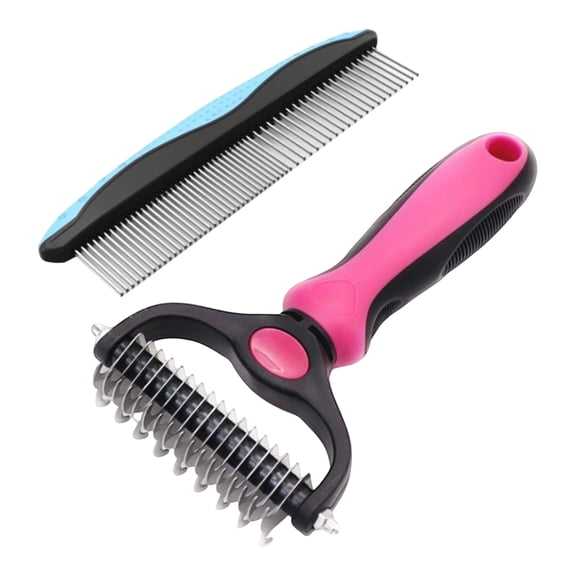 GliJian Double-Sided Pet Grooming Rake,Dematting Undercoat Rake for Dogs and Cats, 2-in-1 Dematting Comb, Pet Grooming Rake for Long Hair Pets