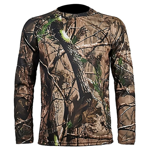 NaWent Liquidation Chandails pour Hommes Légers Respirants Ajustés Camouflage Séchage Rapide à Manches Longues à Col Rond