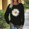 thumbnail image 2 of UTSJKR Color Block Sweatshirts for Women Daisy Printed Loose Crewneck Pullovers Long Sleeve Cute Graphic Tees Casual Tunic Blouse Black M, 2 of 7