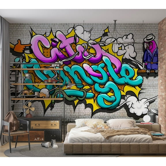 Tiptophomedecor Street Art Wallpaper Wall Mural - Pink Parrot