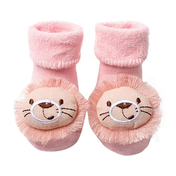 Chaussettes Bébé Unisexes Mignonnes Ours Dessin Animé Printemps Automne Chaussettes Antidérapantes Chaussettes Longues Tricotées 0-3 Ans Chaussettes de Marche Rose