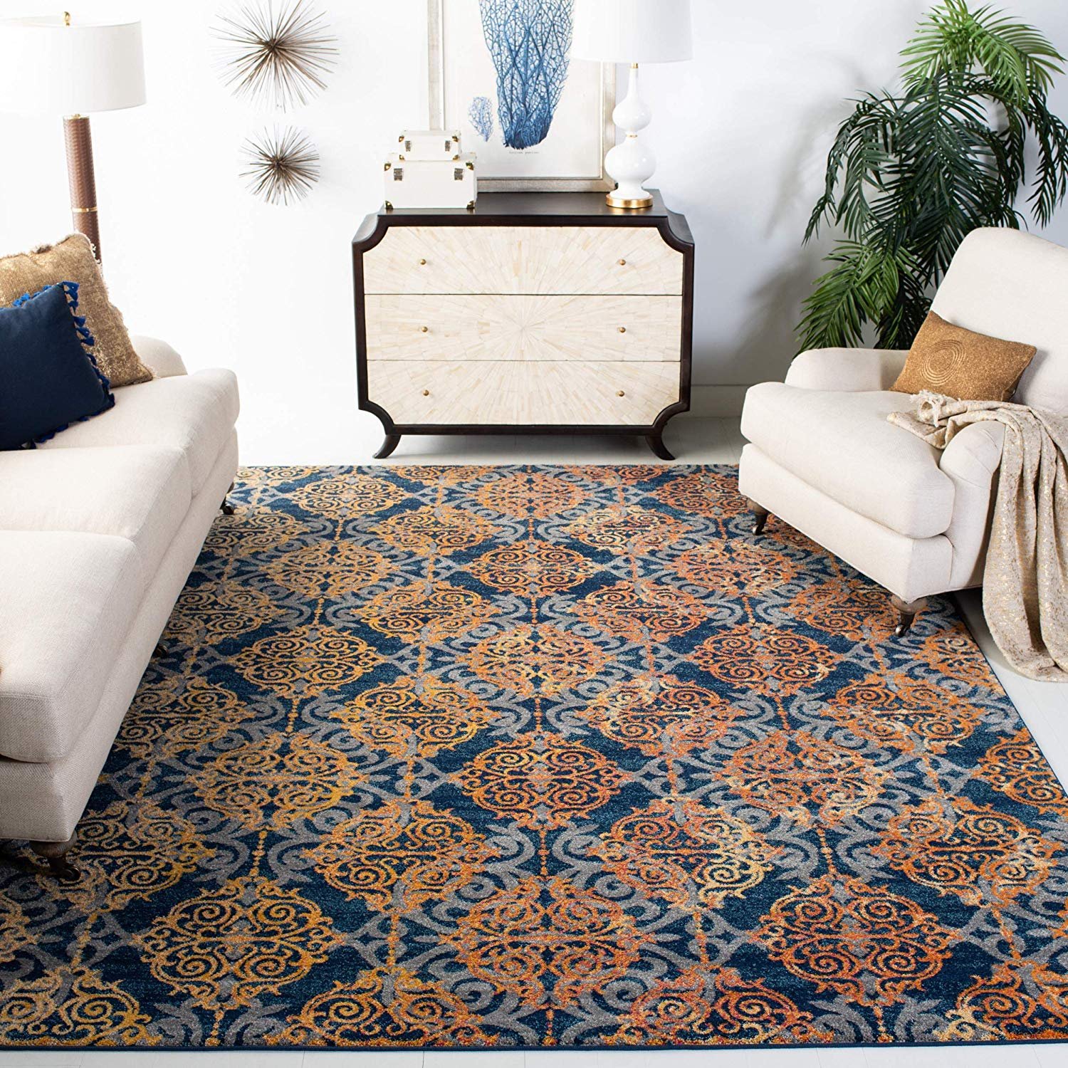 Safavieh Evoke Collection EVK230S Vintage Medallion Damask Blue and