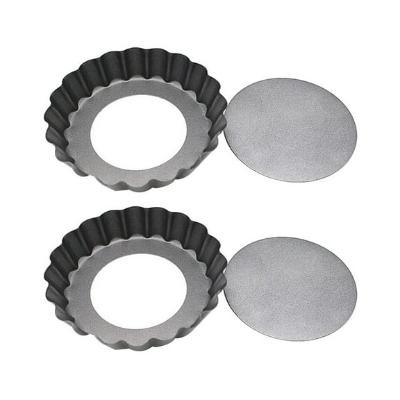 2 Pcs Round Baking Tray Non-stick Portable Mini Tart Pan Bread Cake Making Miniature Mold Baking Mat (10x2cm)