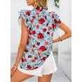 thumbnail image 6 of PRETTYGARDEN Women's Ruffle Short Sleeve Summer Tops Trendy Floral Trim Neck Casual Dressy Chiffon Boho Blouses Shirts, 6 of 7