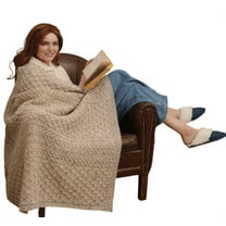 Aran Woollen Mills 100% Wool Throw Blanket Made in Ireland Honeycomb Knitted Worsted Weight Yarn 60" x 40"