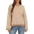 thumbnail image 3 of Women's Long Sleeve Sweater Striped Oversized Sweaters Casual Crewneck Knit Tops Khaki L, 3 of 10
