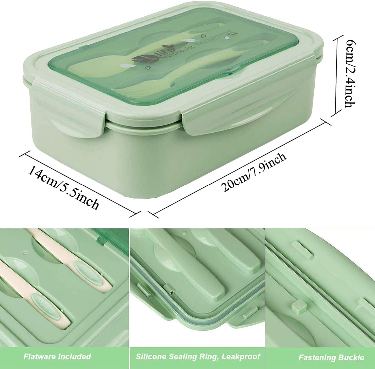 invvni Bento Box Adult for Lunch Box Bamboo Lunch Containers for Adults  Leakproof, Airtight, Bpa Free, White