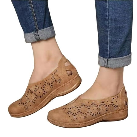 

Summer Casual Dressy Flat Sneaker Round Head Solid Color Walking for Daily Work Leisure Concert 37 Brown