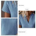 thumbnail image 4 of Women V Neck Blouse Short Sleeve Striped Casual Loose Fitting Pure Color Summer Pullover T Shirt Blue L, 4 of 5