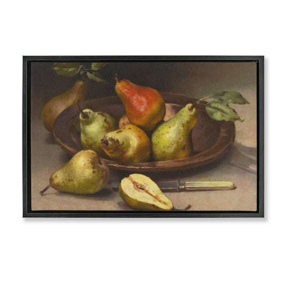 Stupell Industries Classic Pears Still Life Food & Beverage Painting Black Floater Framed Canvas Art Print Wall Art, 25 x 17