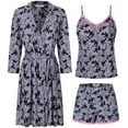 thumbnail image 1 of SofiePJ, Women's, Printed Robe Set with Chemise and Shorts 3 PC Sleepwear Lounge Wear, Black White, XL, 1 of 7