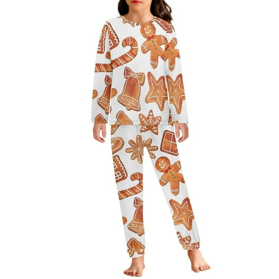 Renewold Durable Pj Tops for Girls Boys Soft Pajamas Pants Bottoms Set of 2 Skin Friendly Indoor Home Life Sleepwear Gingerbread Man Christmas Bell Nightwear Loungewear Size 3-4