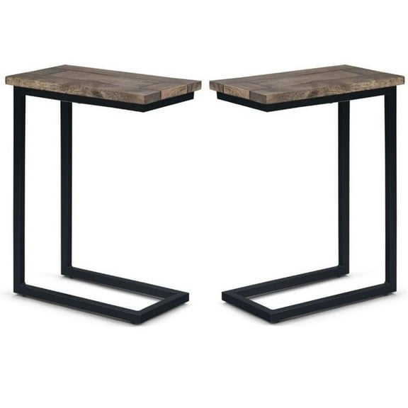 Home Square 2-Piece Metal and Wood End Table Set in Beach Brown and Black