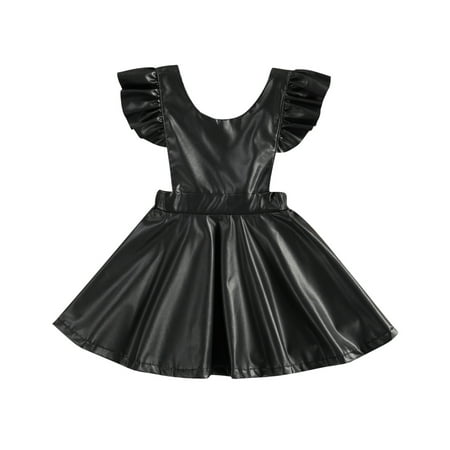 

Kiapeise Toddler Girl Overall Dress Ruffle Sleeve Backless Suspender Skirt