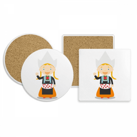 

Pigtails Girl Netherlands Cartoon Coaster Cup Mug Holder Absorbent Stone Cork Base Set