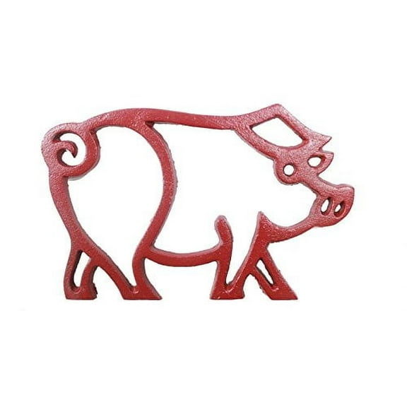 Rustic Red Cast Iron Pig Shaped Trivet 8" - Cast Iron Home Decor - Metal Trivet