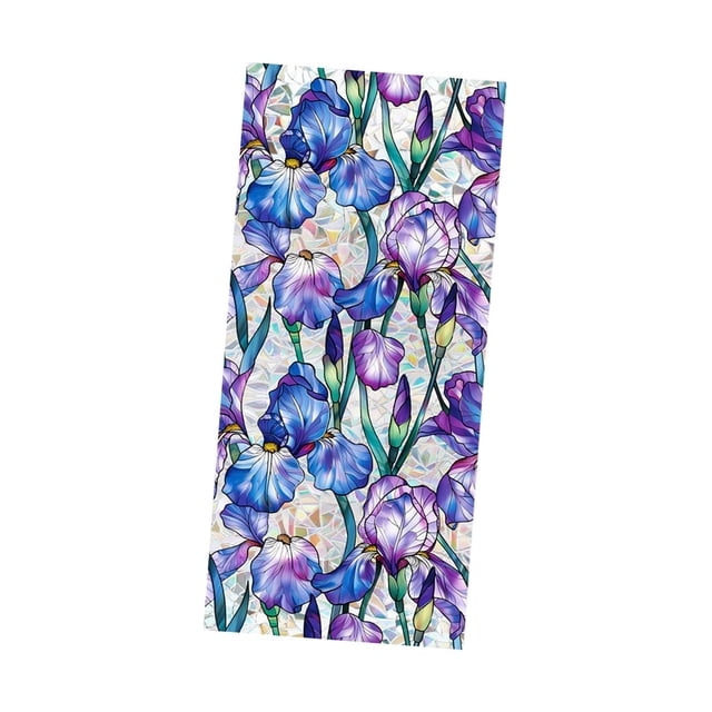 Película adhesiva para ventana con diseño de flores, para decoración del hogar, revestimiento de ventanas, calcomanía adhesiva estática para vidrio de Azul Púrpura