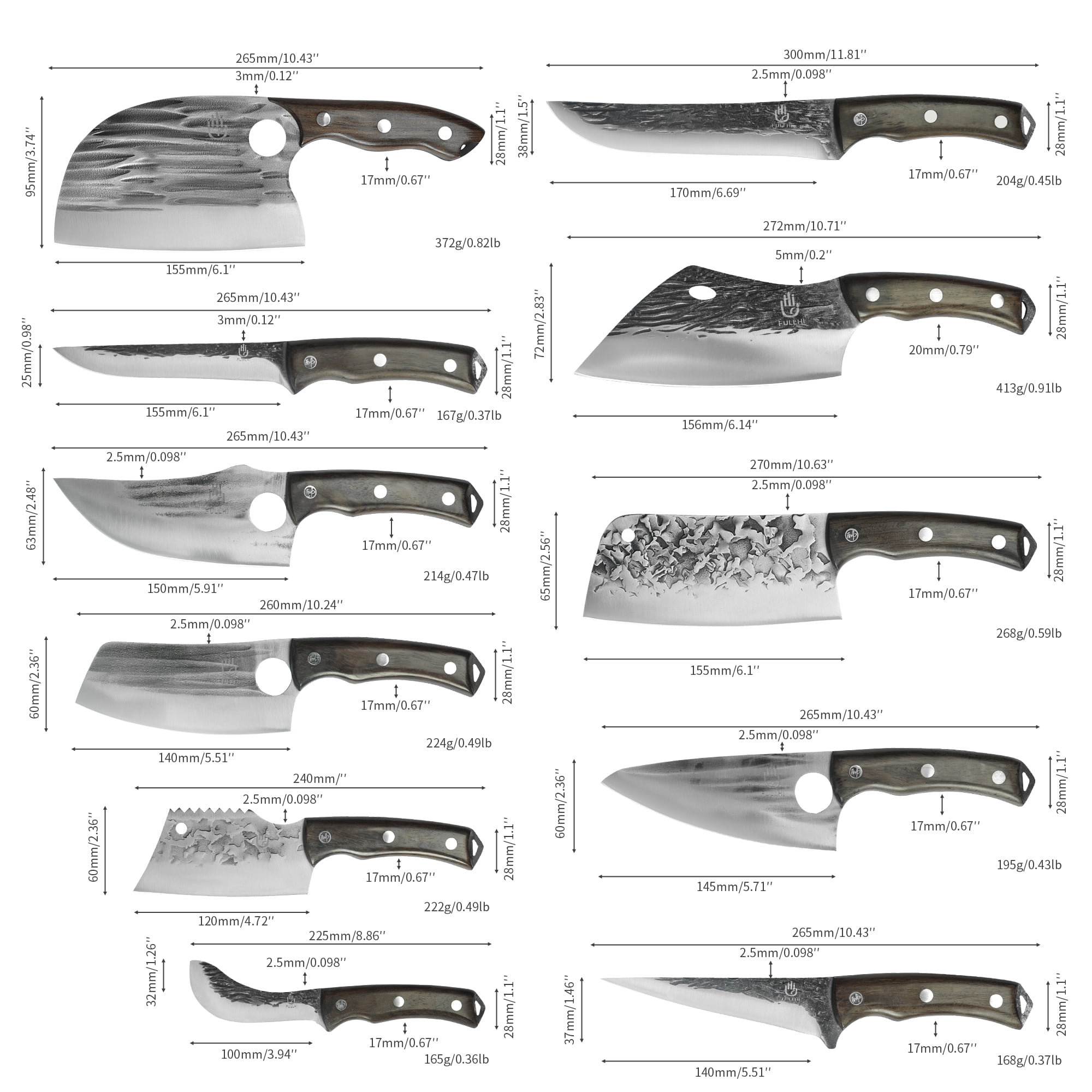  FULLHI 18pcs Japanese Gyuto Chef Knife Set with Knife Bag &  3PCS Butcher Knife Set with Sheath: Home & Kitchen