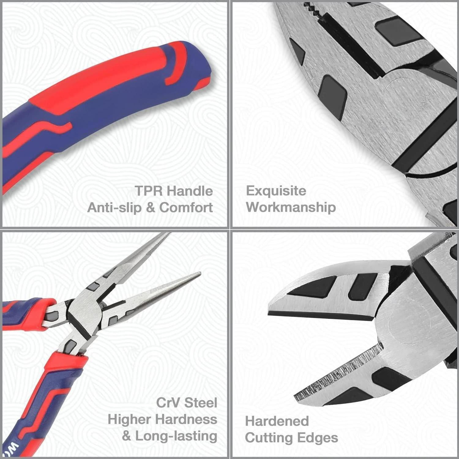 Pliers Set  Cr-v Construction Includes 6 Inch Slip Joint Long Nose Diagonal 8 Groove 7 Linesman And Storage Pouch For Basic Repair (pack Of 2)