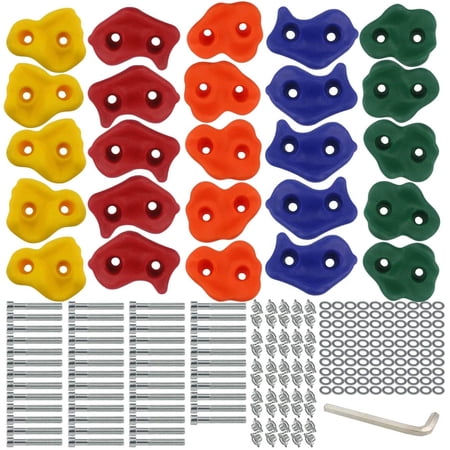 Bibana 25 PCS Rock Climbing Holds Set with Mounting Screws and Hardware for DIY Kids Indoor and Outdoor Play Set Use White
